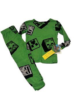 Minecraft Creeper Green Long Sleeve 2 Piece Pajama Set Boys Sz 4 NWT